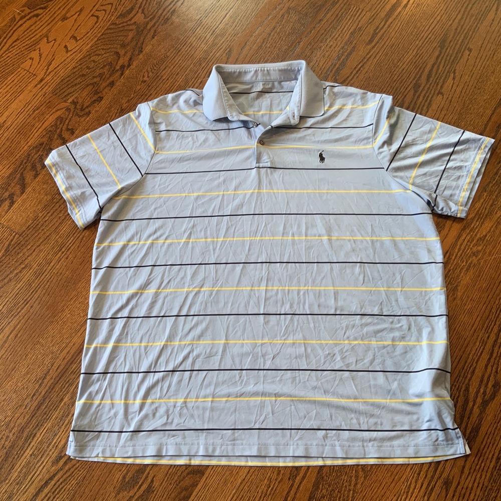 Ralph Lauren Shirt Mens 2XL Blue‎ Striped RLX Short Sleeve Performance Polo